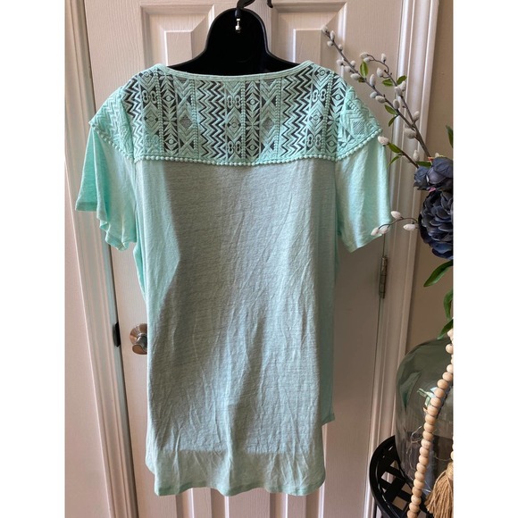 Womens Ava & Viv Linen Blend Top Size X Aqua Embroidery Detail - Picture 3 of 6